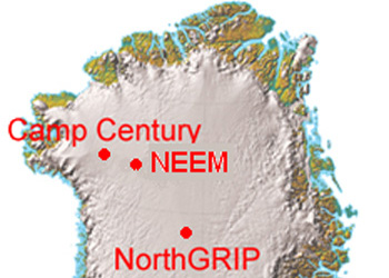 Image of Greenland showing location of NEEM ice core