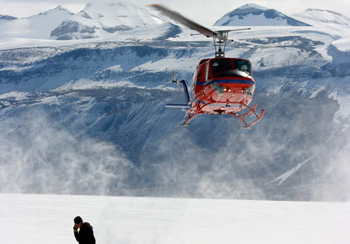 Paul Rose coordinates helicopter support on Taylor Glacier, Antarctica