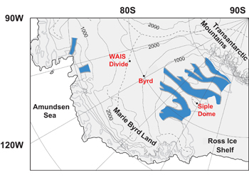 Map showing the location of WAIS Divide in Antarctica