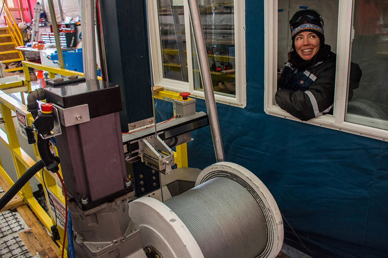 Shawntel Stapleton operates the drill that's boring into the ice under the South Pole