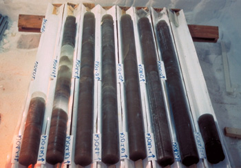 Photograph of GISP2 ice core silty ice zone
