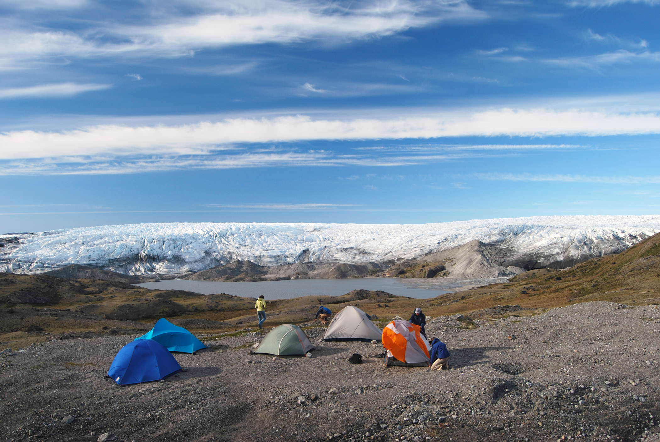 A camp at the edge of the Greenland ice sheet.