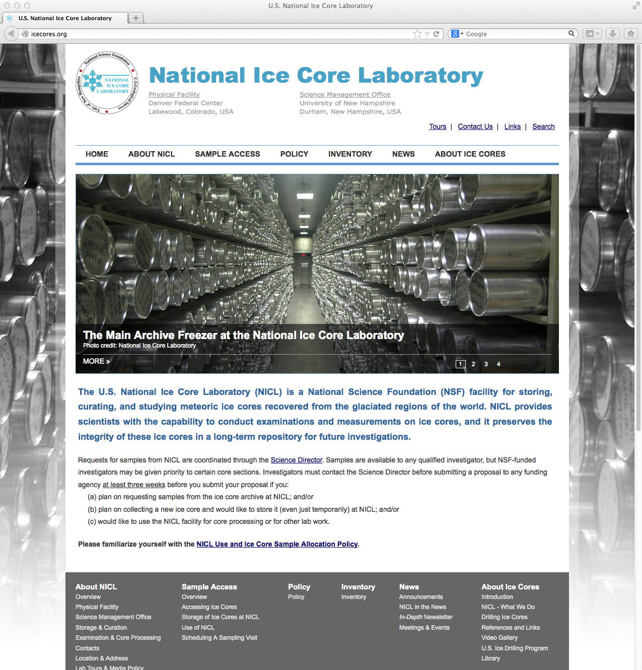 Screenshot of the new NICL/NICL-SMO website
