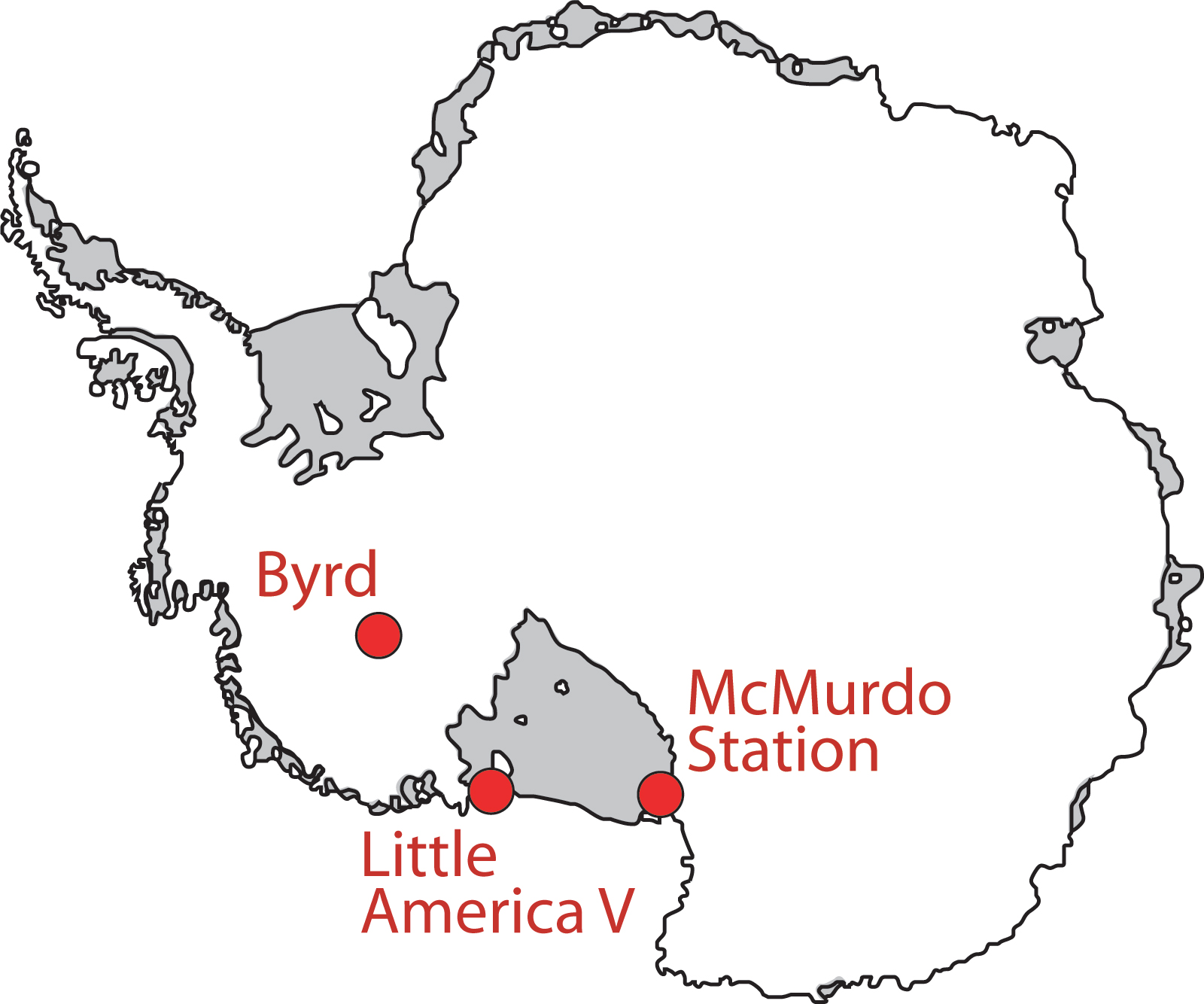Map of Antarctica showing locations mentioned in the text