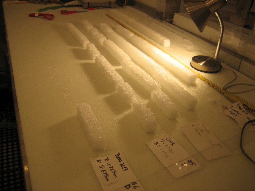 A section of firn from the Tunu cores is prepped and awaiting analysis at DRI